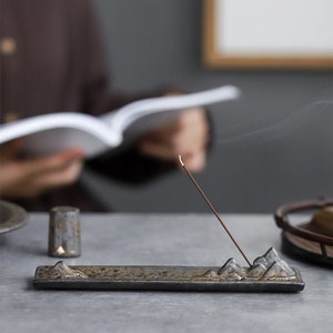 Artisan Handmade Fading Golden Mountain Ceramic Incense Stick Holder, Incense Burner, Zen Decor, Meditation, Minimalism incense holder