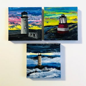 Lighthouse Magnet Set - three 3&quot; X 3&quot; hand painted magnets.