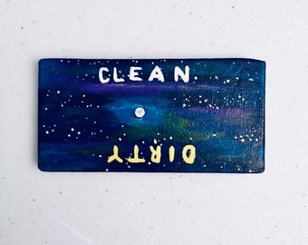 Clean Dirty Magnet - 4" X 2" hand painted magnet - galaxy sky with full moon.