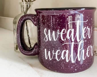 Sweater Weather Mug; Coffee Mug; Custom Coffee Mug; Fall Coffee Mug; Halloween Mug; Speckled Mug; Coffee Cup; Fall Decor; Pumpkin Decor; Mug