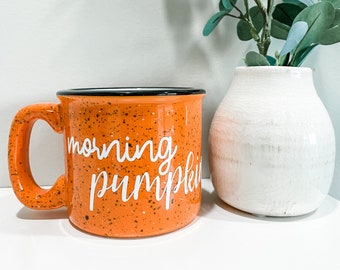 Morning Pumpkin Mug; Fall Coffee Mug; Pumpkin Mug; Ceramic Coffee Mug; Fall Decor; Speckled Mug; Fall Coffee Cup; Funny Fall Mug; Campfire