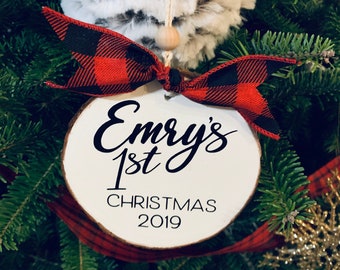 Personalized Wood Slice Ornament; Baby’s First Christmas; Christmas Gift; Rustic Ornament; Baby’s Name Ornament; Grandparent First Christmas