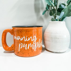 Morning Pumpkin Mug; Fall Coffee Mug; Pumpkin Mug; Ceramic Coffee Mug; Fall Decor; Speckled Mug; Fall Coffee Cup; Funny Fall Mug; Campfire