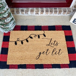 Let&#39;s Get Lit Christmas Doormat; Funny Christmas Doormat; Coir Doormat;Christmas Decor;Holiday Decor;Funny Doormat;Christmas Lights;Holidays