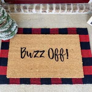 Buzz Off Doormat; The Grinch Doormat; Christmas Doormat; Funny Doormat; Personalized Doormat; The Grinch; Welcome Mat; Rude Doormat;Buzz Off