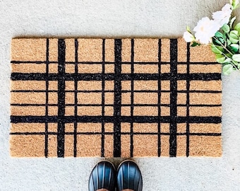 Coir Doormat; Plaid Doormat; Doormat; Entryway Decor; Home Decor; Housewarming Gift; Christmas Gift; Plaid Home Decor; Personalized Doormat