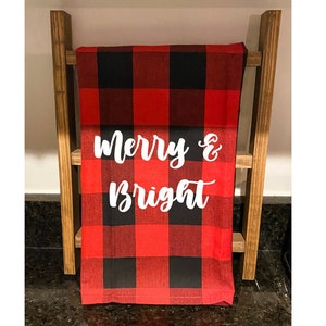 Merry and Bright Tea Towel; Christmas Tea Towel; Buffalo Check; Buffalo Plaid Towel; Christmas Hand Towel; Christmas Decor; Holiday Towel