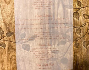 Personalized Wedding Menu; Vellum Wedding Menu; Reception Table Menu; Custom Event Menu; Custom Menu; Transparent Menu; Reception Decor;Menu