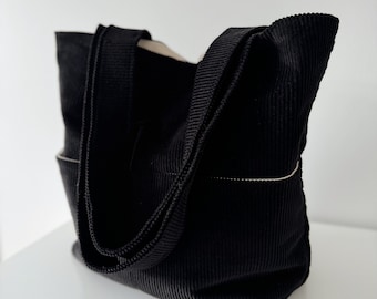 Black Corduroy Everyday Tote Bag