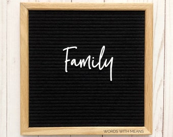Family Modern Script Letterboard Word, cursive letterboard letters, family letterboard sign, feltboard cursive word, letterboard accessories