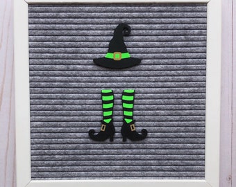 Conjunto de iconos de pierna + sombrero de bruja, bruja de tablero, tablero de letras de Halloween, piernas de bruja de Halloween, bruja de fieltro, tablero de fieltro de Halloween, signo de bruja