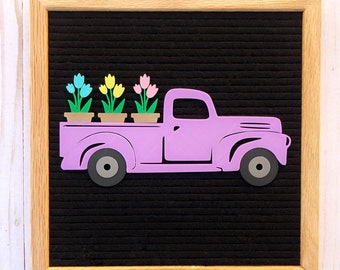 Floral Spring Truck Icon, letterboard truck, feltboard truck, Easter truck, letterboard accessories, spring letterboard, Easter feltboard