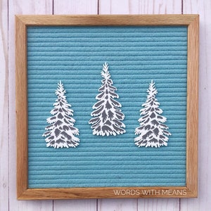 White+Silver Snowy Pines Icons, Christmas letterboard, winter letterboard decor, feltboard accessories, white pine trees, Christmas decor