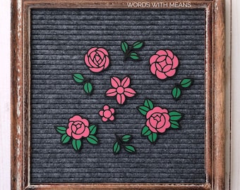 Light Pink with Black Outline Letterboard Flowers, halloween flowers, black roses, letterboard accessories, feltboard flowers