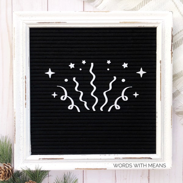Letterboard Streamers, letterboard confetti, new year letterboard, New Years feltboard, letterboard accessories, birthday letterboard