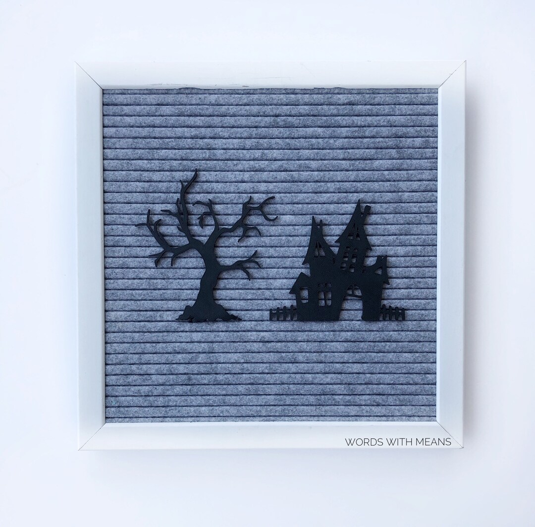 Haunted House and Tree Set, Haunted House Sign, Gnarly Tree, Creepy ...