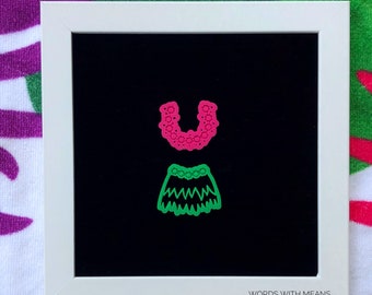 Icône hawaïenne de jupe de Lei et d'herbe pour les panneaux à lettres, accessoires pour panneaux à lettres, panneau tropical, décor Luau, décor de fête tiki