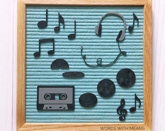 Music Letterboard Icons Set, letterboard accessories, letterboard music notes, feltboard music set, feltboard accessories, Music records