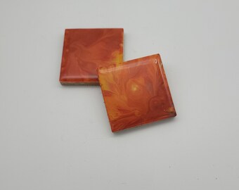 Orange Flames, Small Spoon Rest, Stocking Stuffer, Utensil rest, Teaspoon Rest, Coffee Spoon Rest, Tile Spoon Rest, Coffee Tea Accessory