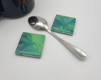 Pale Green Tiles, Small Spoon Rest, Stocking Stuffer, Utensil rest, Teaspoon Rest, Coffee Spoon Rest, Tile Spoon Rest, Coffee Tea Accessory