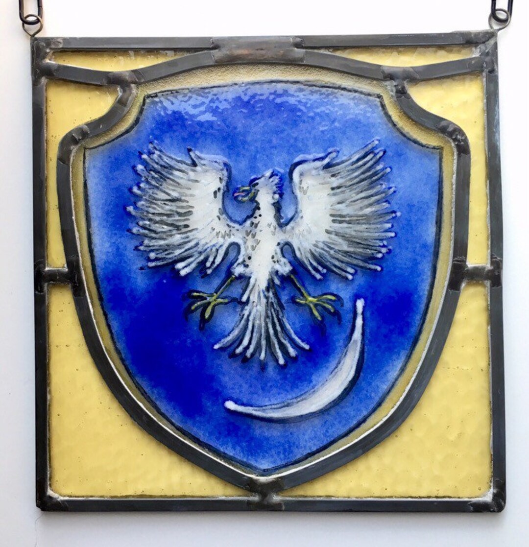 Stained Glass / Old World Style Fused Eagle and Moon Crest Etsy