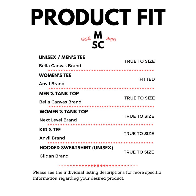 May include: A chart showing the fit of different types of shirts and tank tops from various brands. The chart lists the brands, the type of garment, and whether the fit is true to size or fitted.