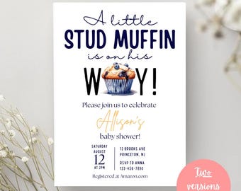 Stud Muffin Baby Shower Invitation, Editable Muffin Theme Invite (Digital Download)