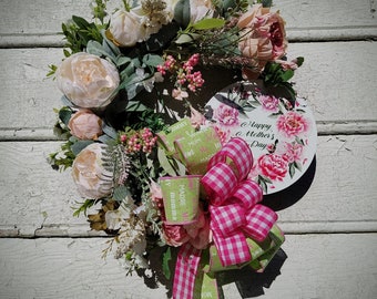 Mothers Day Wreath, Spring Wreath, Summer Wreath, Front door wreath, pink wreath