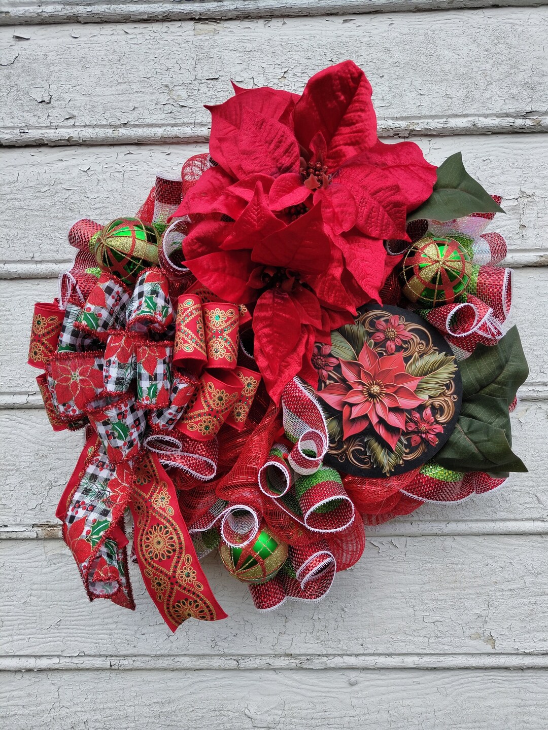 Red Poinsettia Christmas or Winter Wreath - Etsy