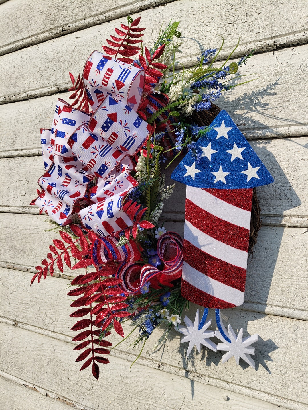 4th of July Wreath, Rocket Wreath, Red, White and Blue Wreath, - Etsy