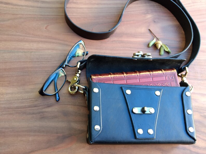 Cute Cool Edgy Small Black Leather Crossbody Bag Purse Stylish Punk