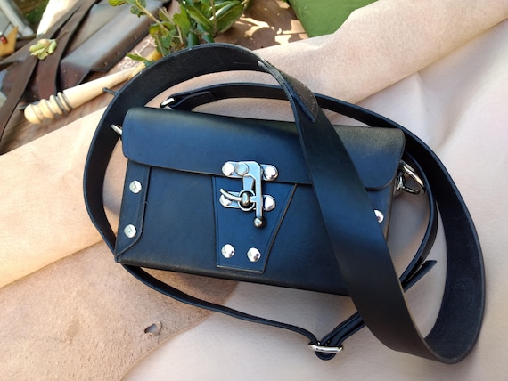 Cute Cool Edgy Small Black Leather Crossbody Bag Purse Stylish Punk Goth iPhone Xs