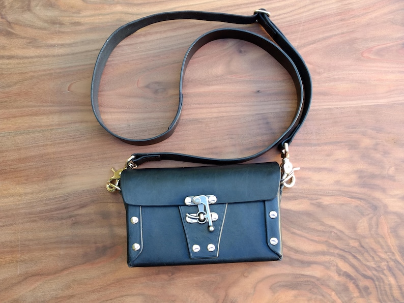 Cute Cool Edgy Small Black Leather Crossbody Bag Purse Stylish Etsy