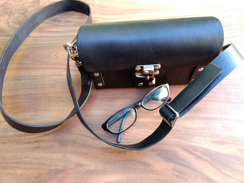 Cute cool edgy small black leather crossbody bag purse stylish Etsy