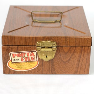 Woodgrain Metal Storage Box / Vintage Office Storage