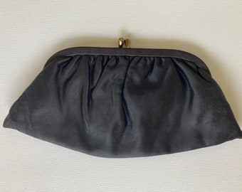 Vintage black satin kiss lock clutch purse