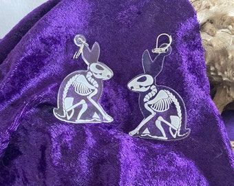 Bunny Skeleton Etching Acrylic Earrings, Spooky Rabbit Lover Gift