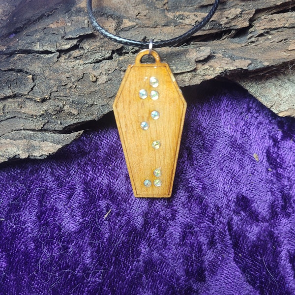 Dead Braille Coffin Necklace in wood or acrylic