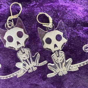Cat Skeleton Acrylic Earrings, Cat Earrings for Women, Holiday Cat Acrylic Earrings, Halloween Jewelry, Cat Jewelry for Women