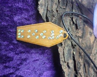 Spooky Braille Coffin Necklace in wood or acrylic