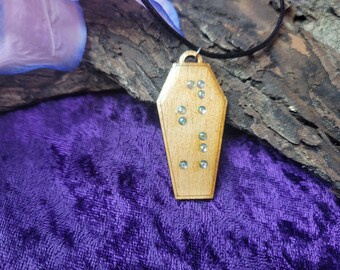 F*ck Braille Coffin Necklace in wood or acrylic