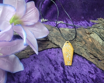 Witch Braille Coffin Necklace in wood or acrylic