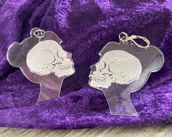 Acrylic Skull Silhouette Earrings, Feminist Gothic Jewelry