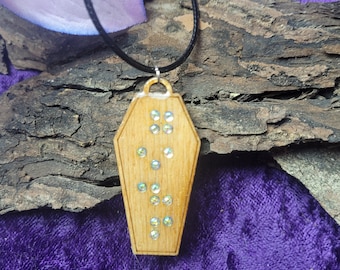 Goth Braille Coffin Necklace in wood or acrylic