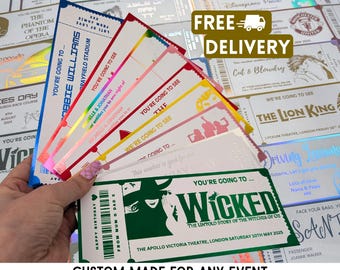 Personalised Foil Event Gift Ticket . Show . Theatre . Concert Voucher . Surprise