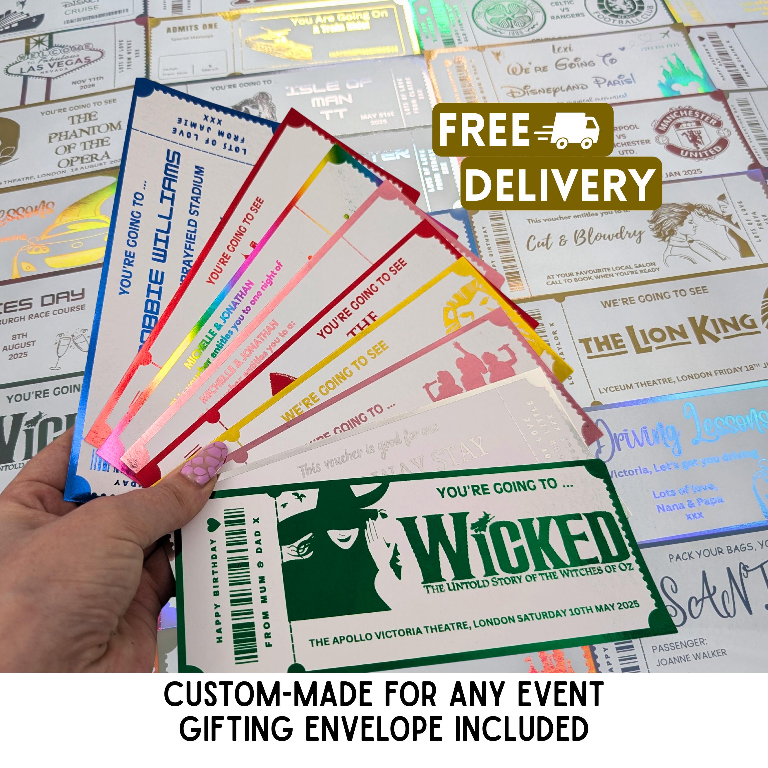 Personalised Foil Event Gift Ticket . Show . Theatre . Concert Voucher . Surprise