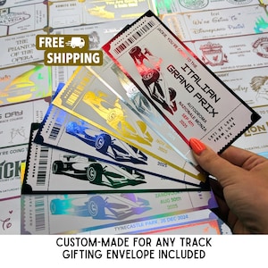 Personalized F1 Grand Prix Ticket & Coloured Envelope, Surprise Foil Gift Voucher immagine 1