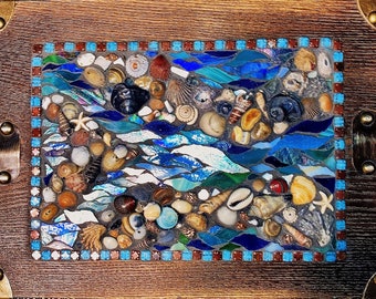 Handmade Mosaic Jewelry Box: Sea Shell Keepsake Box