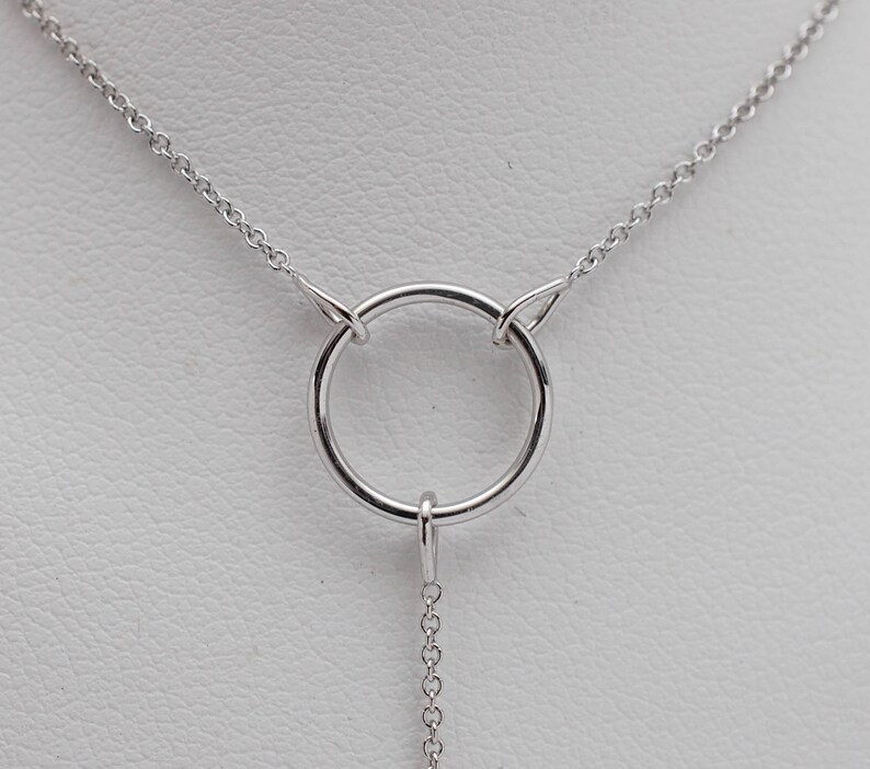 14K Gold Karma Circle and Bar Drop Y Necklace with Diamond Accent