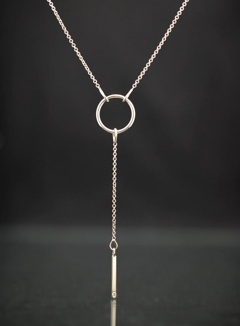 14K Gold Karma Circle and Bar Drop Y Necklace with Diamond Accent